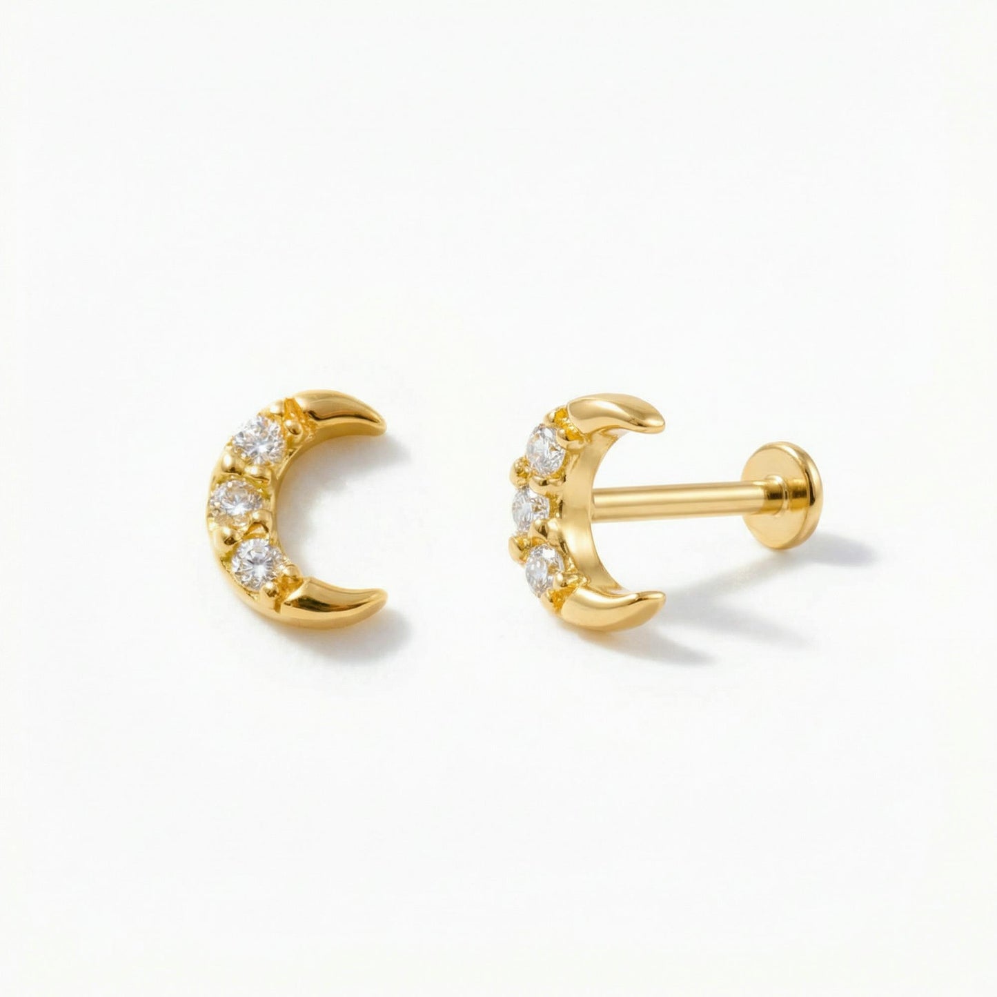 Crescent Moon Diamond Stud Earring