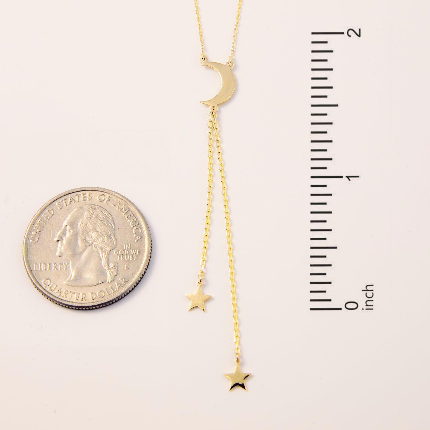 Crescent Moon and Stars Y-Necklace