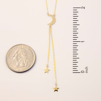 Crescent Moon and Stars Y-Necklace