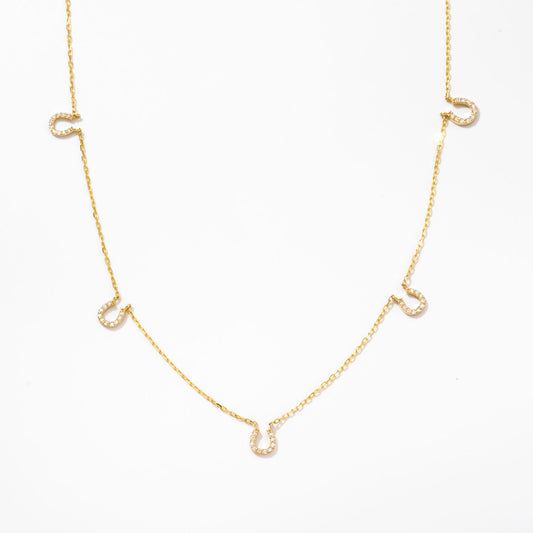 Diamond Horseshoe Station Necklace in 14K Solid Gold