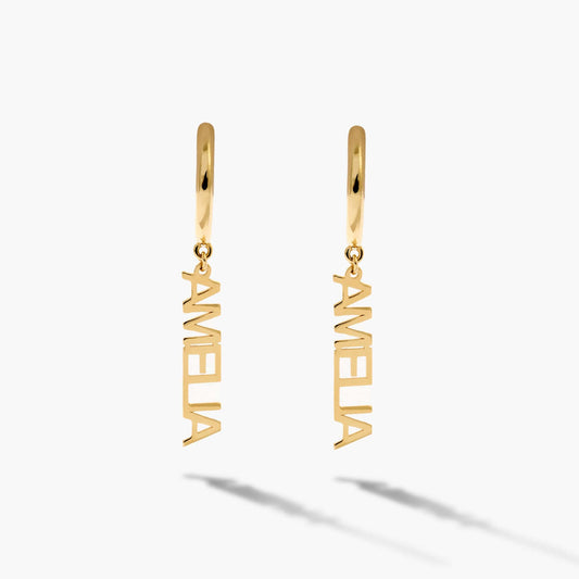 Name Dangling Earrings in 14K Solid Gold