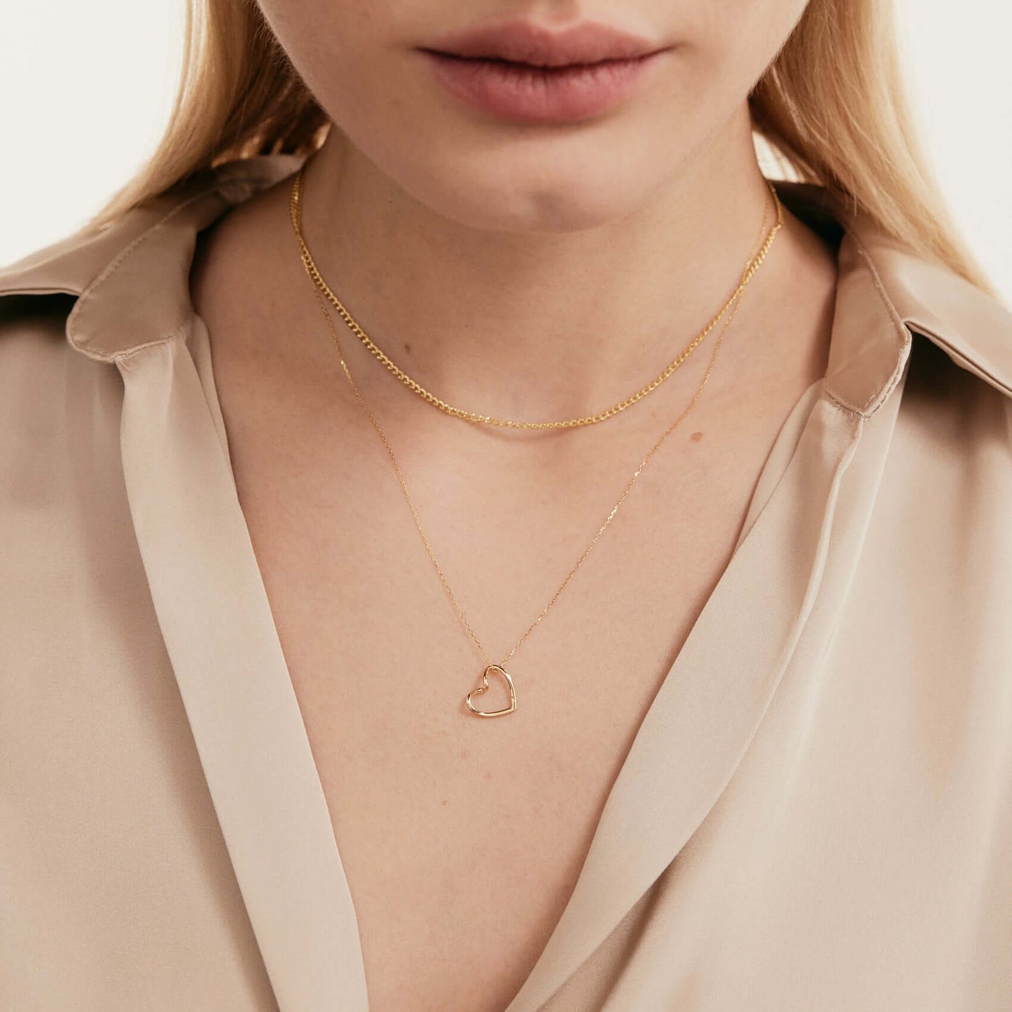 Open Heart Necklace in 14k Solid Gold