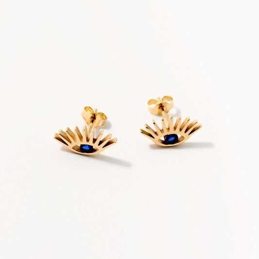 Gemstone Evil Eye Stud Earrings in 14K Solid Gold