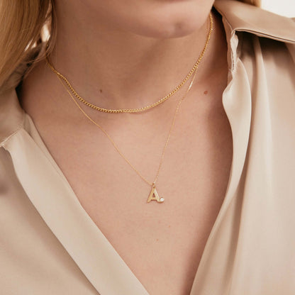 Textured Block Initial Necklace in 14K Solid Gold