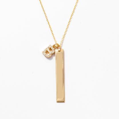 Diamond Initial and Engravable Bar Necklace in 14k Solid Gold