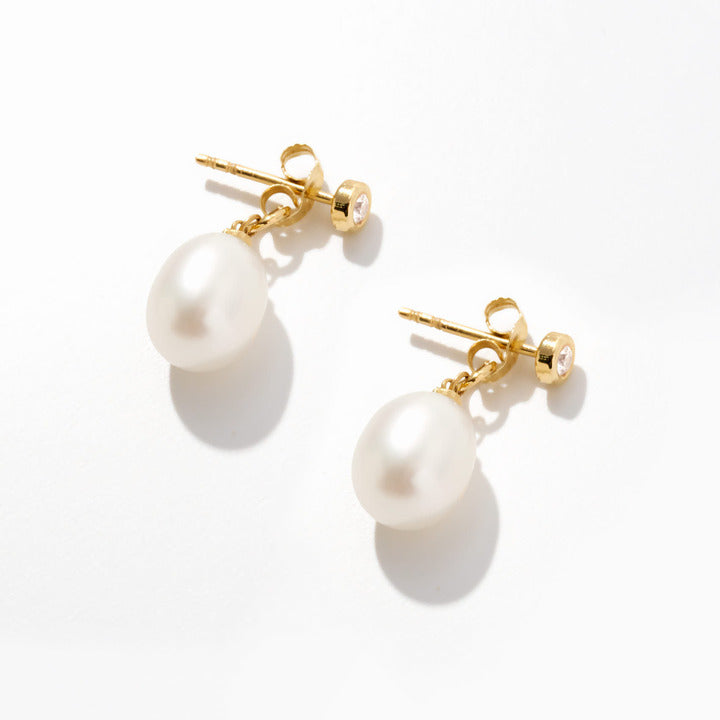 Pearl Drop Earrings in 14K Solid Gold