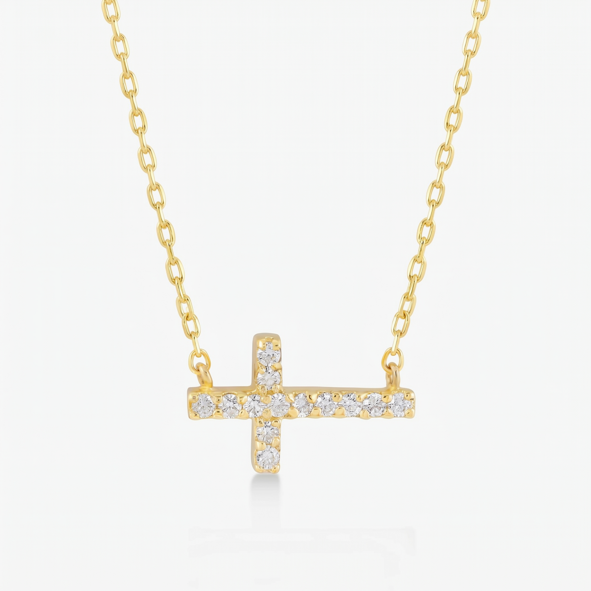 Diamond Sideways Cross Necklace in 14K Solid Gold | Horizontal