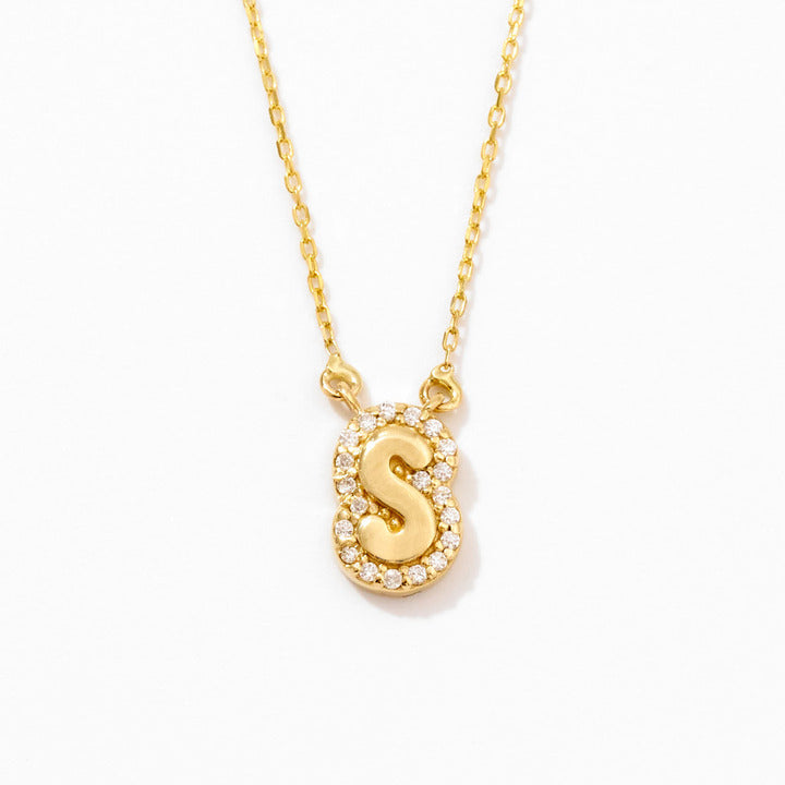 Diamond Bubble Initial Necklace in 14k Solid Gold