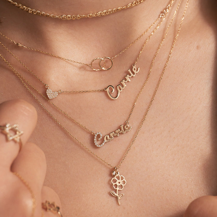 Diamond Carrie Name Necklace with Heart Charm