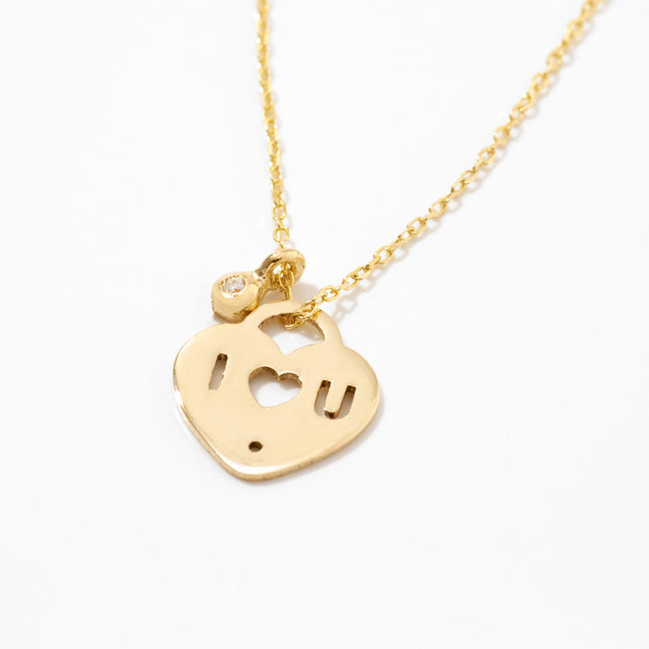 Tiny Heart-I Love You Necklace with Diamond in 14k Solid Gold