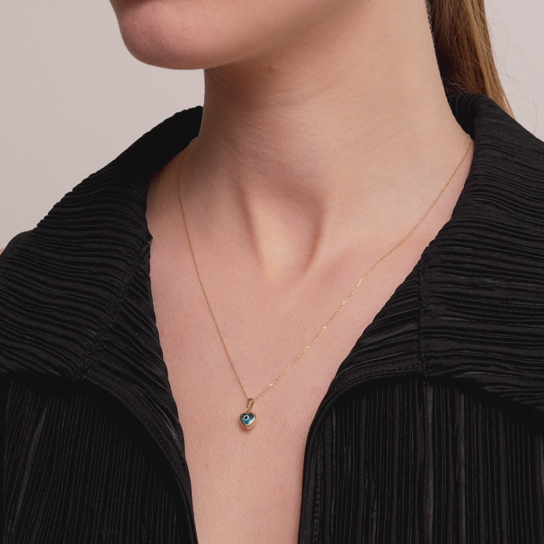 Blue Heart Evil Eye Necklace
