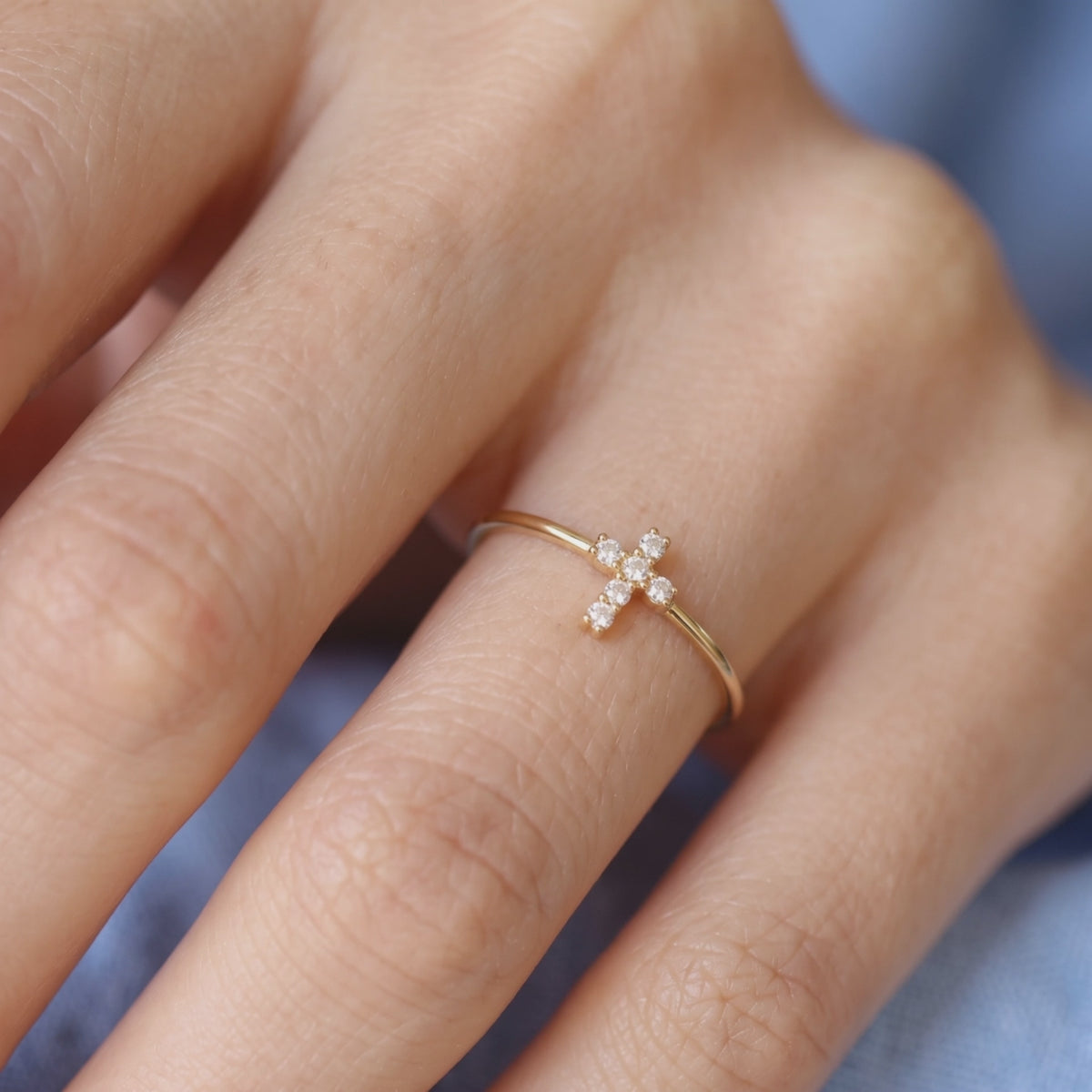 Diamond Beaded Cross Ring