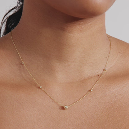 Bead Station Necklace for Women in 14K Solid Gold