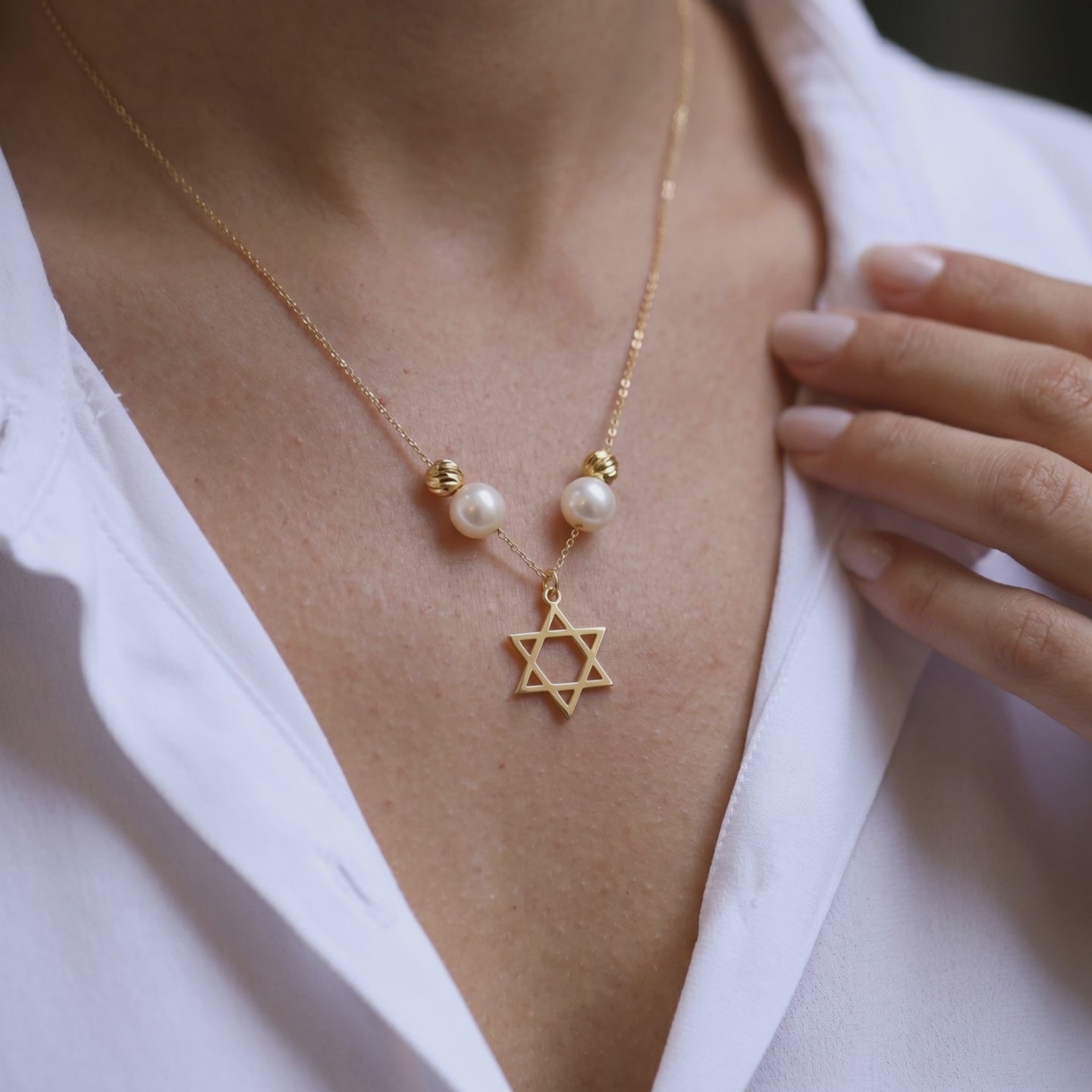Pearl Star of David Necklace
