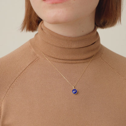 Navy Blue Evil Eye Necklace in 14K Solid Gold