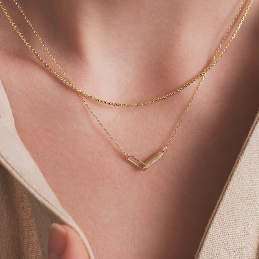 Gelin Diamond Paperclip Necklace in 14k Solid Gold | Diamond