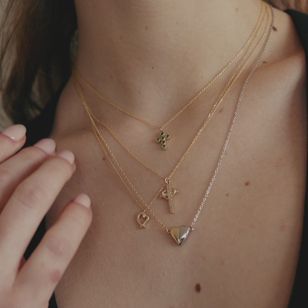 Simulated Emerald Cross Necklace