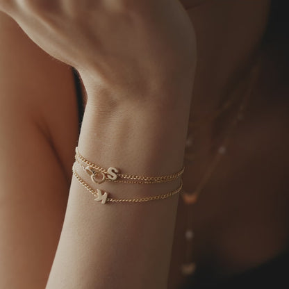 Initial Curb Chain Bracelet in 14k Solid Gold