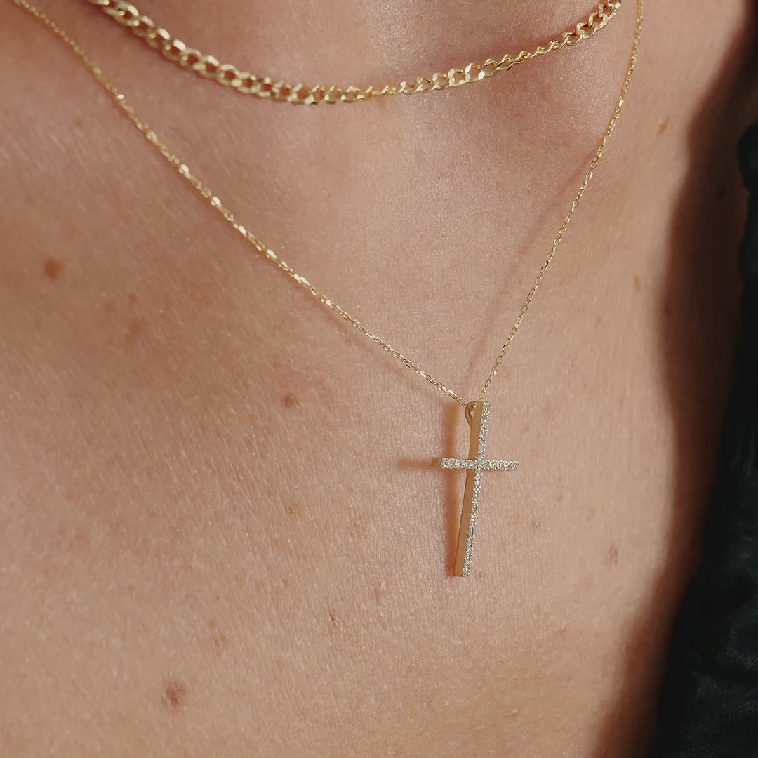 Diamond Pave Thin Cross Necklace