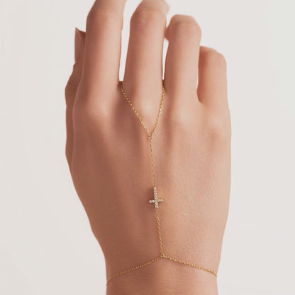 Diamond Cross Hand Chain Bracelet