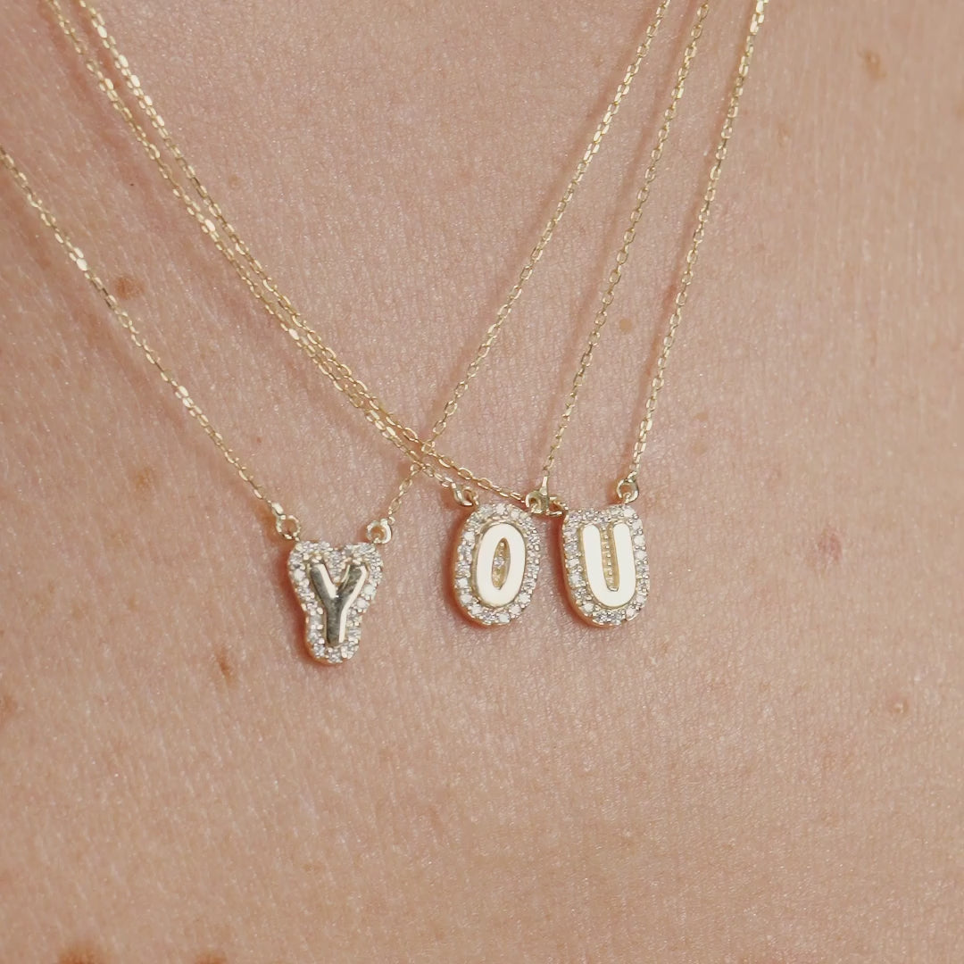 Diamond Bubble Initial Necklace