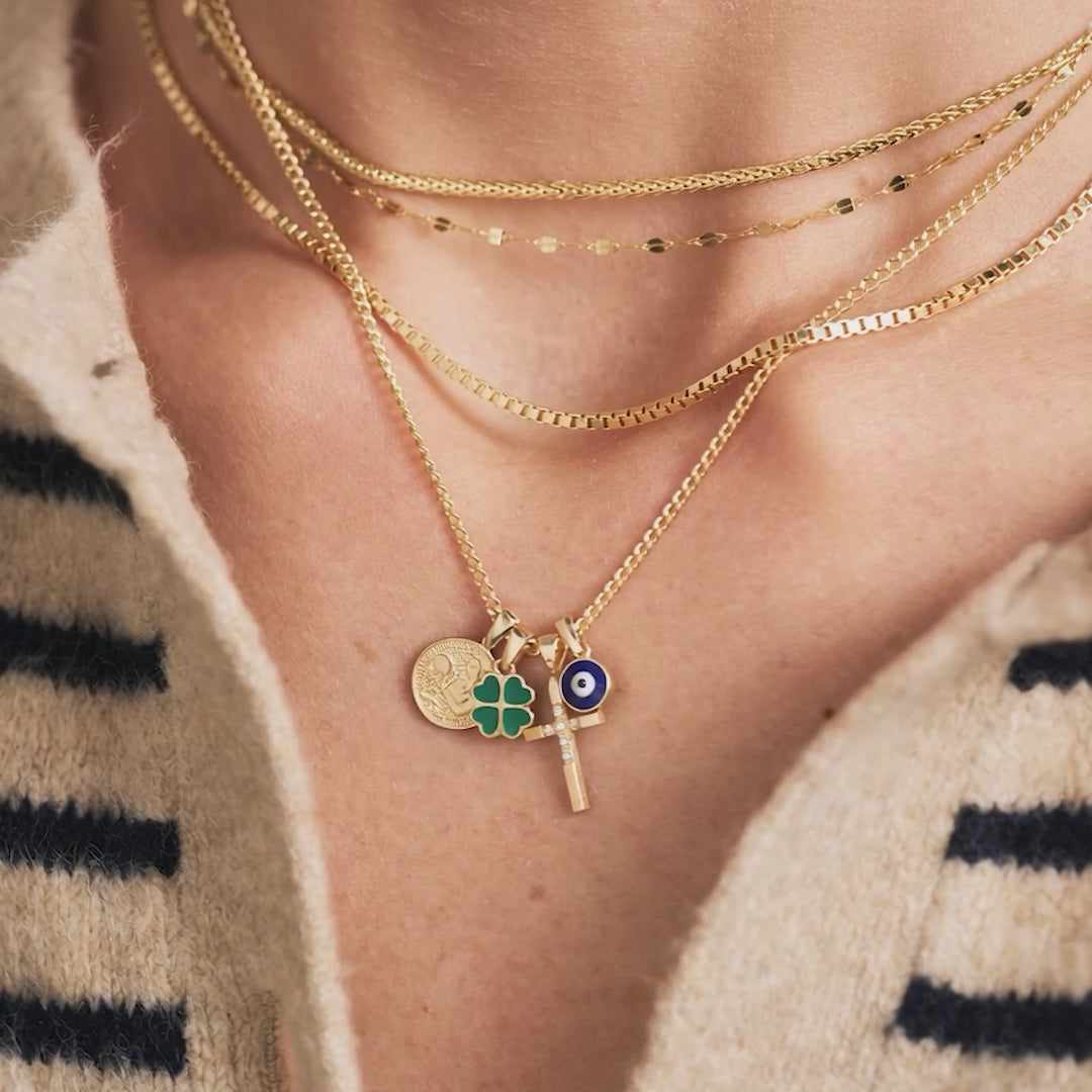 Evil Eye Pendant - 14k Solid Gold - Gelin Protection Charm for