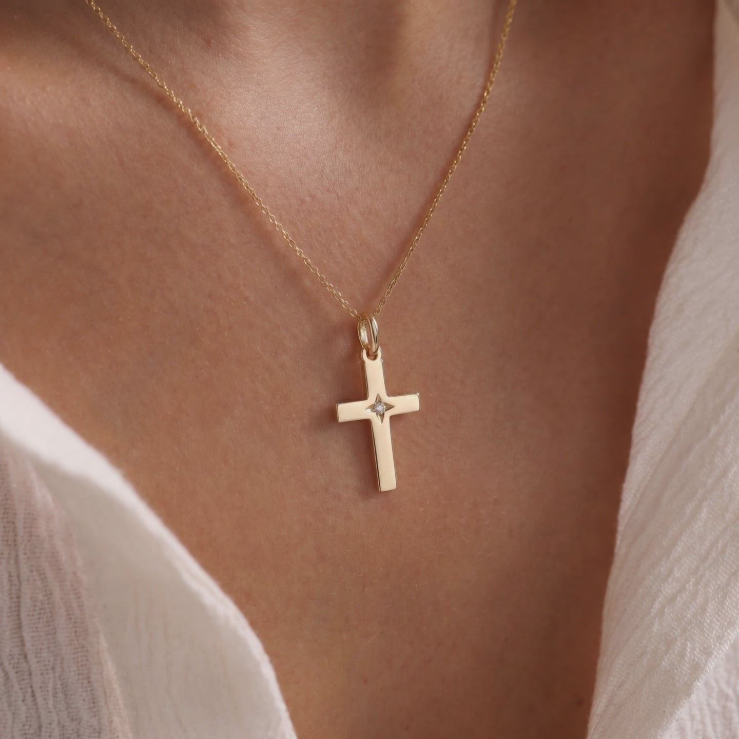 Diamond Star Set Cross Necklace