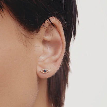 Diamond and Birthstone Evil Eye Stud Earrings