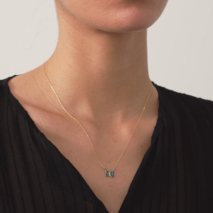 Enamel Butterfly Necklace in 14K Solid Gold