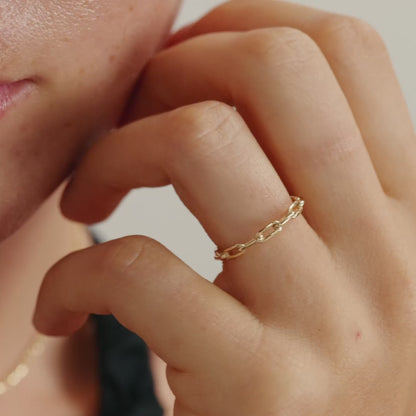 Paperclip Chain Ring in 14K Solid Gold