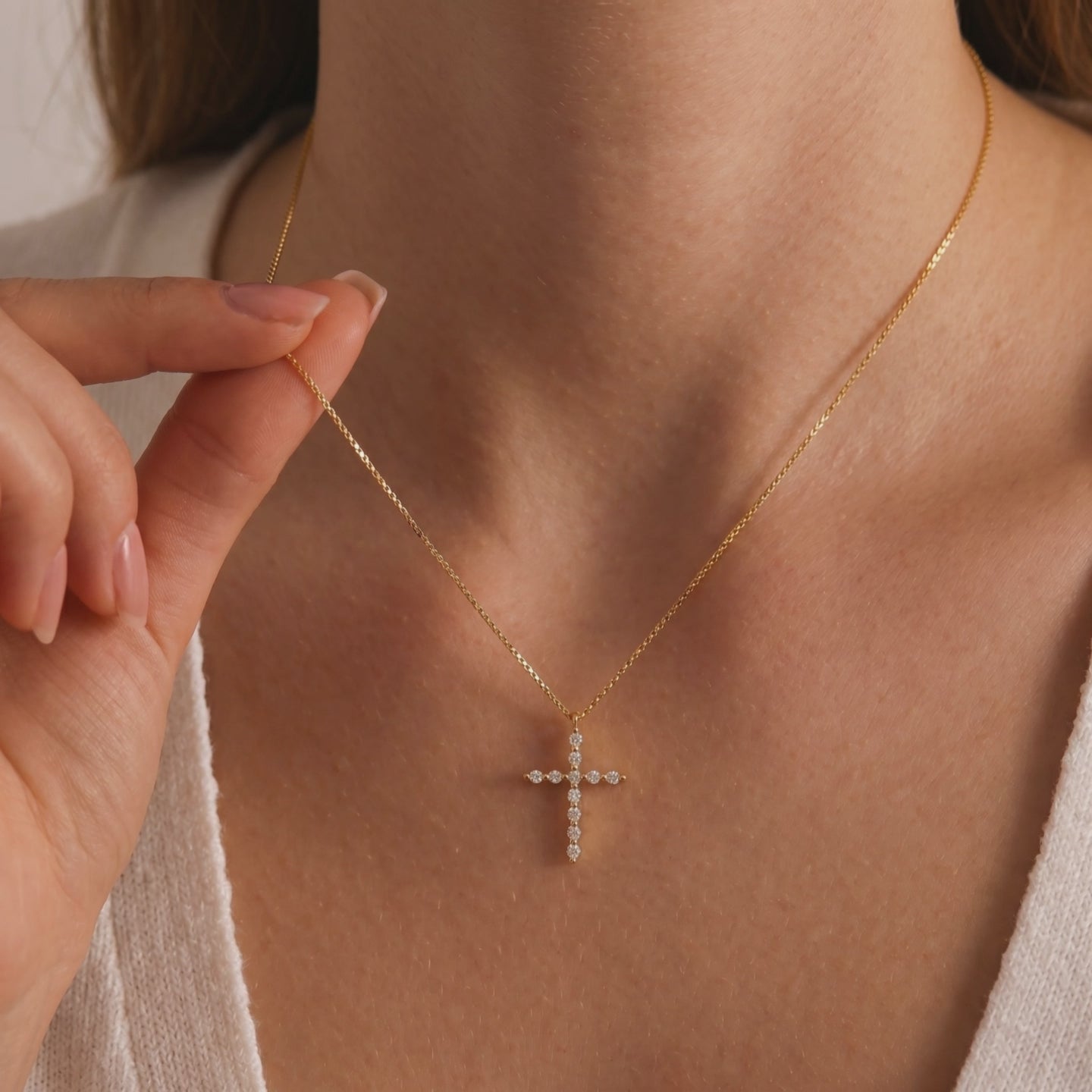 Dainty 0.16 ct. Diamond Cross Necklace, Women by GELIN in 14k