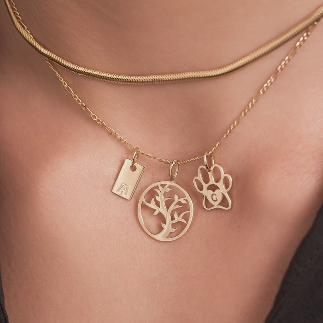Initial Engraved Paw Print Charm
