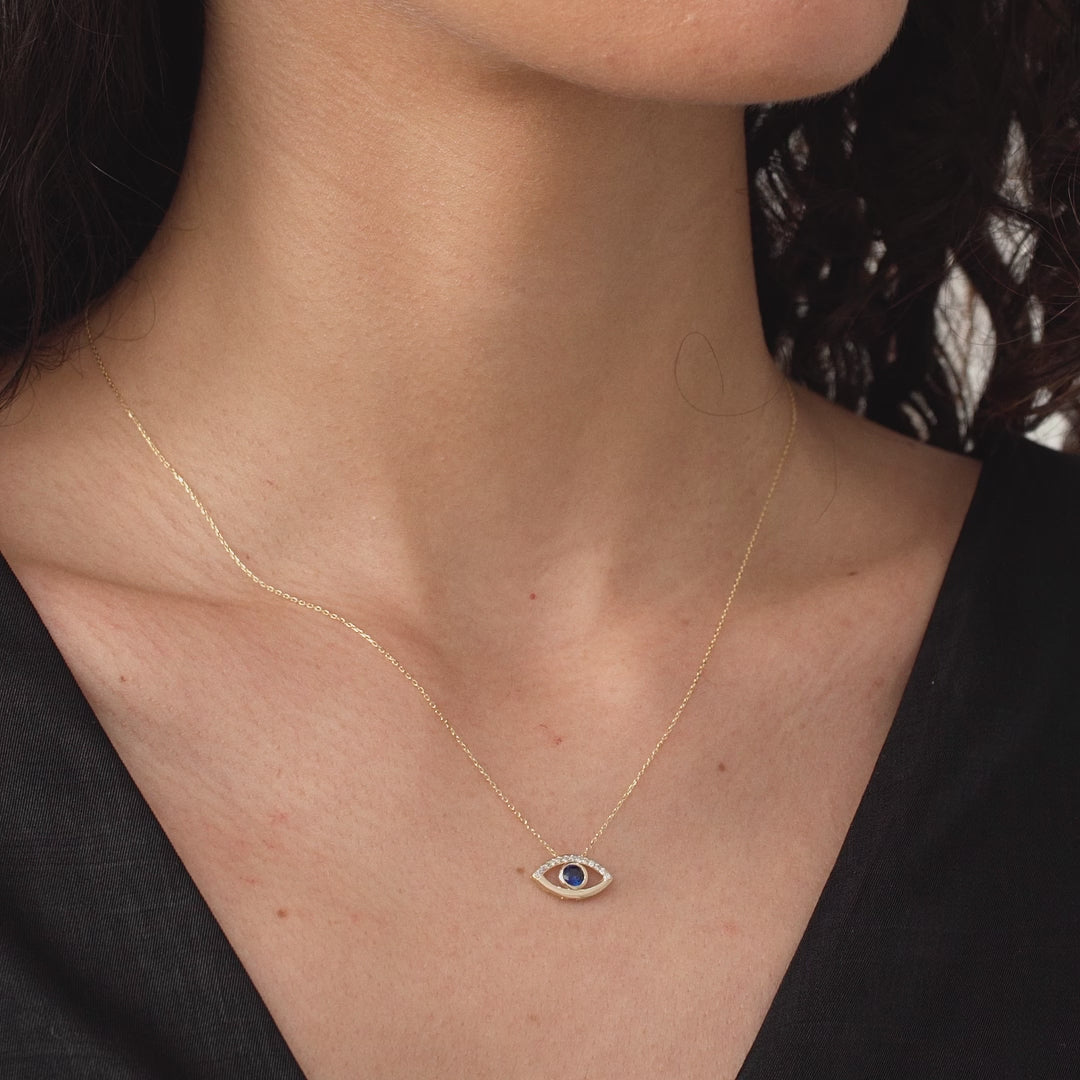 Diamond & Sapphire Open Evil Eye Pendant Necklace