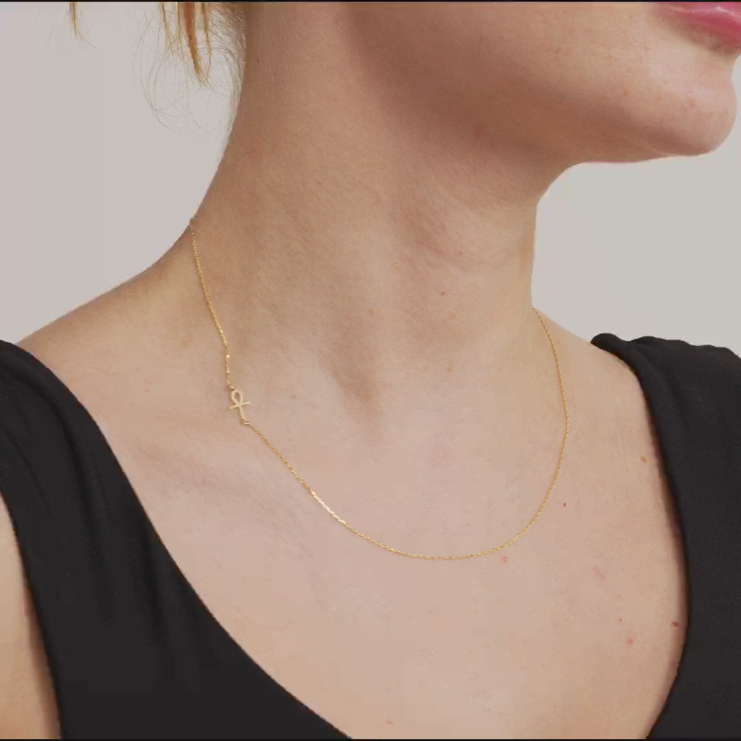 Sideway Ankh Cross Necklace