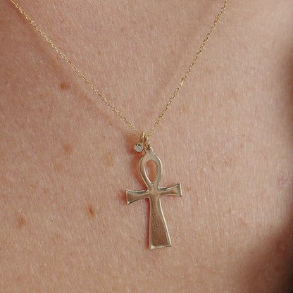 Diamond Ankh Cross Necklace in 14k Solid Gold