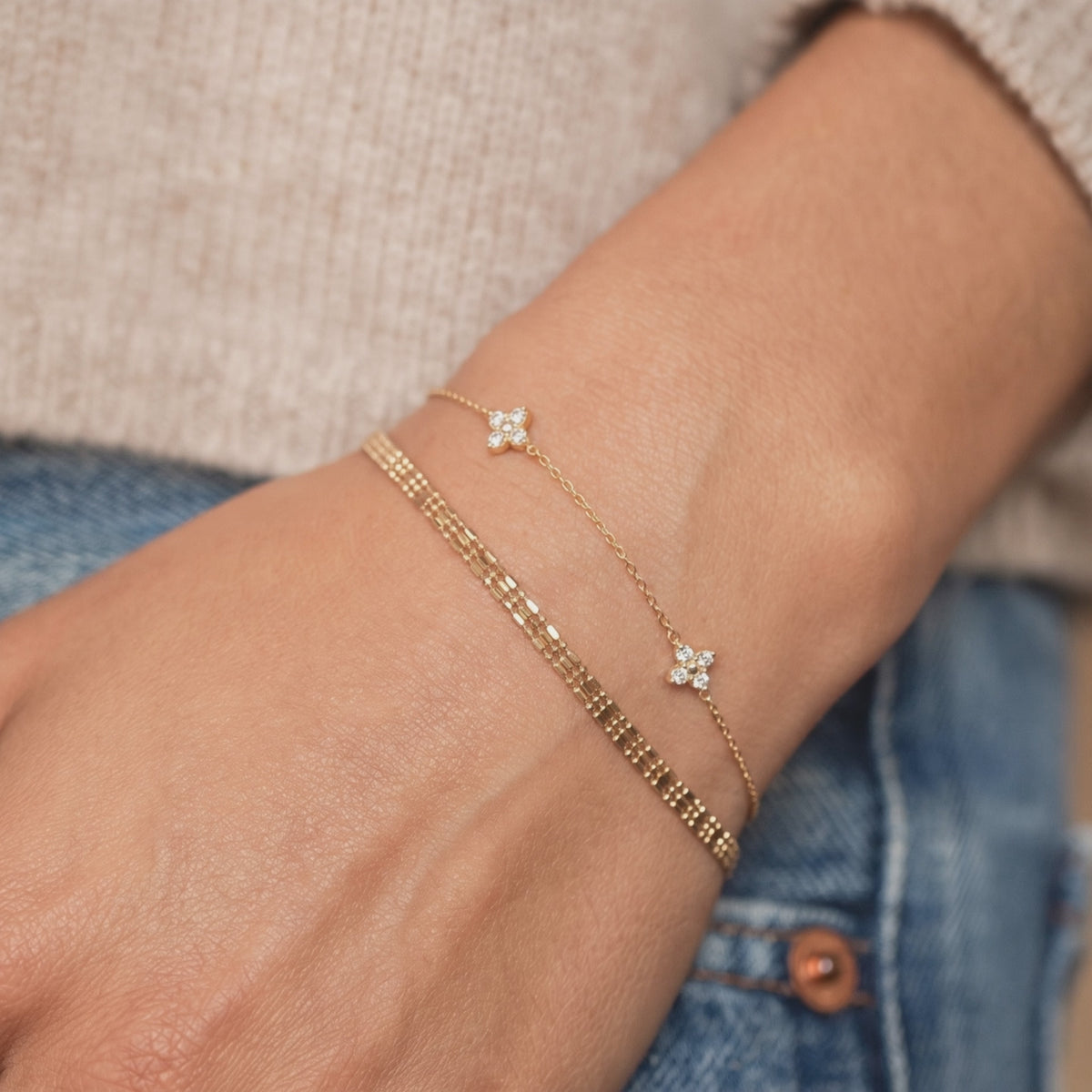 Diamond Clover Station Bracelet