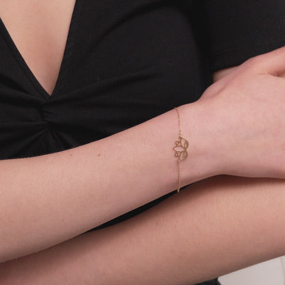 Lotus Flower Bracelet in 14K Solid Gold, Adjustable