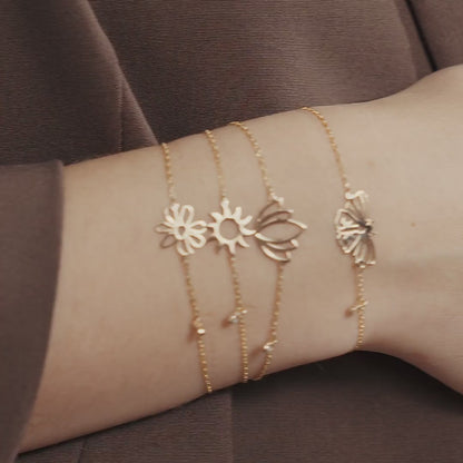 Diamond Lotus Bracelet in 14k Solid Gold