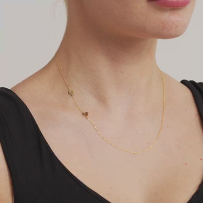 Two Side Hearts Necklace in 14K Solid Gold