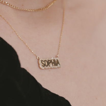 Diamond Bubble Name Necklace in 14K Solid Gold