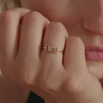 Custom Cursive Name Ring in 14K Solid Gold