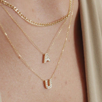 Diamond Letter Necklace in 14k Solid Gold