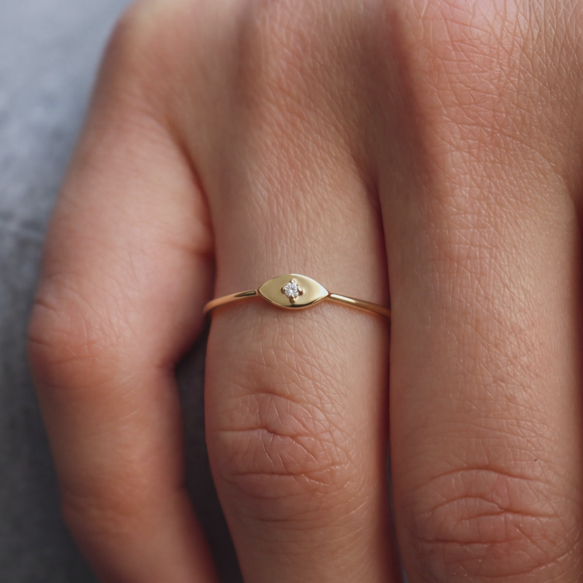 Dainty Diamond Evil Eye Signet Ring