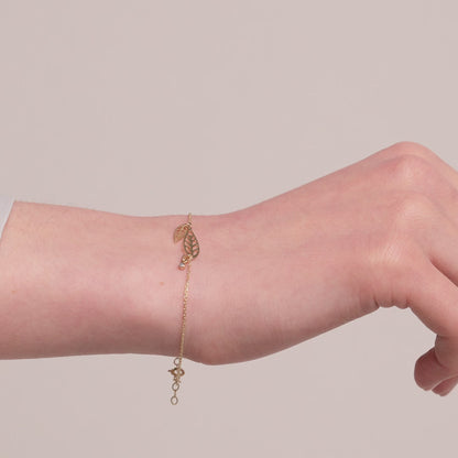 Diamond Leaf Bracelet in 14K Solid Gold