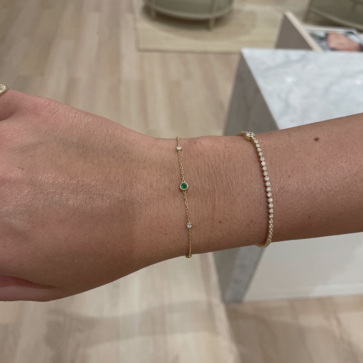 Diamond Station Bracelet with Birthstone