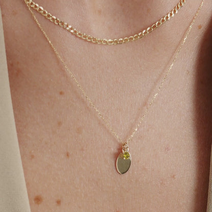 Small Initial and Birthstone Necklace in 14k Solid Gold