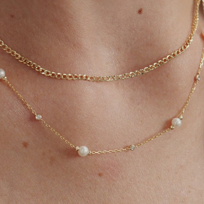 Diamonds and Pearls by the Yard Drop Necklace in 14K Solid Gold