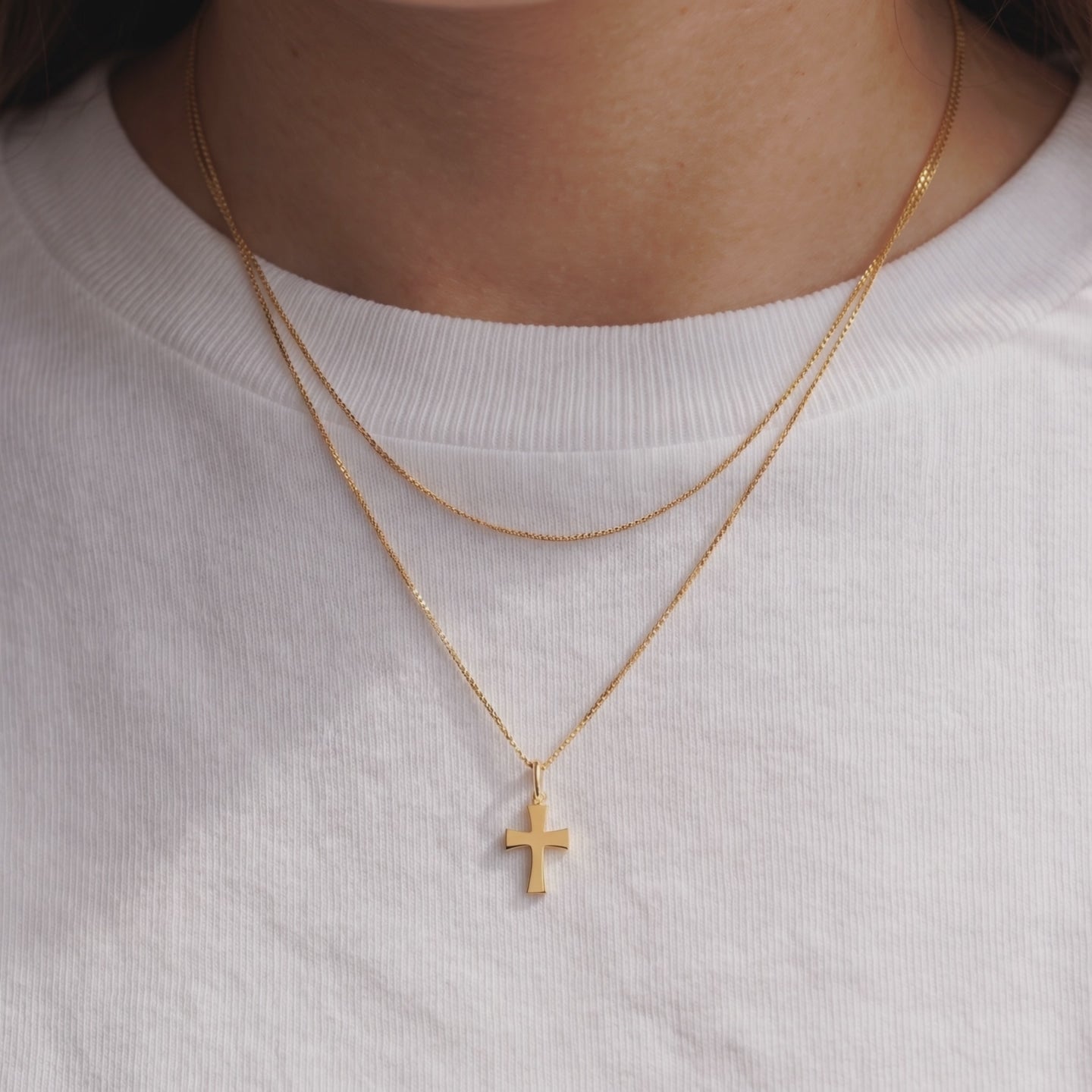 Cross Charm Pendant Necklace in 14K Solid Gold, Women by GELIN