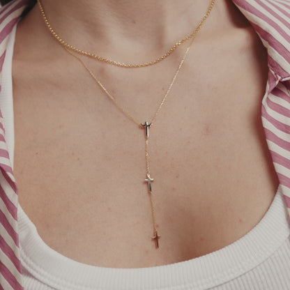 Cross Y-Necklace in 14k Solid Gold