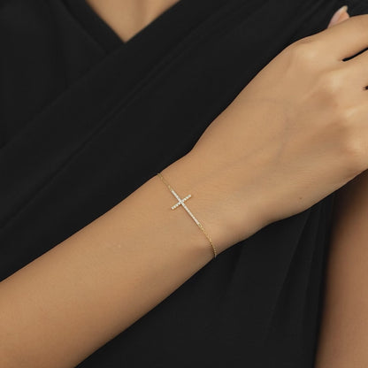 Diamond Pave Horizontal Cross Bracelet